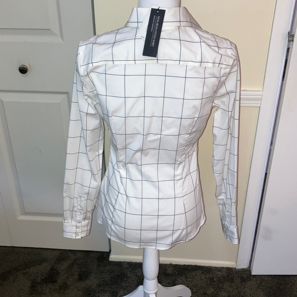 NWT Banana Republic Non-Iron FittedWhite Windowpane Women’s Shirt Size 4 - Picture 5 of 7